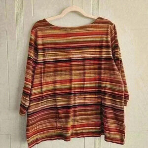 Rafaella Multi Stripe 100% Cotton Tunic With Gold Button Detail Size 1X